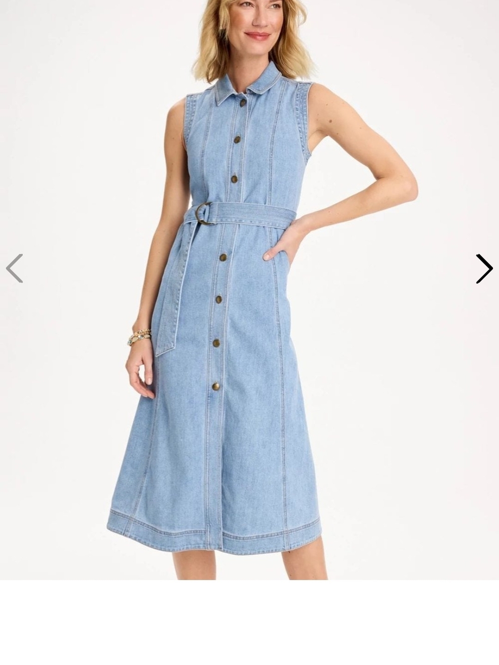 NWT Chico's Light Blue Sleeveless Denim Button-Front Midi Dress with Belt 8